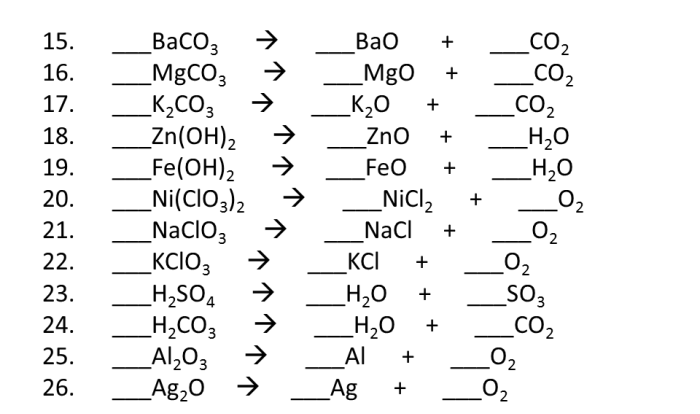 Synthesis and decomposition reactions worksheet